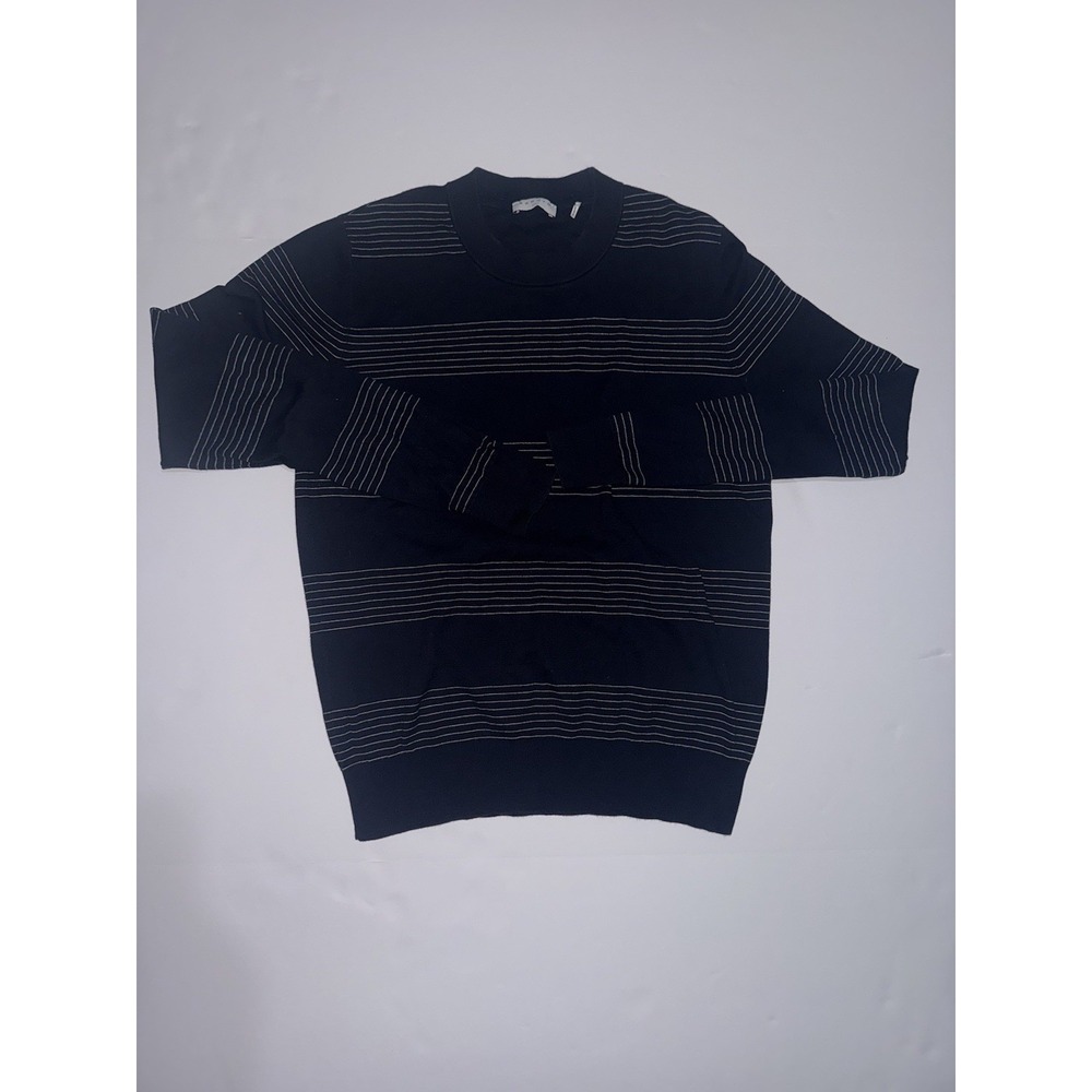 Sandro Paris Men's Navy Striped Knit Sweater Size XS  Pullover Crew Neck